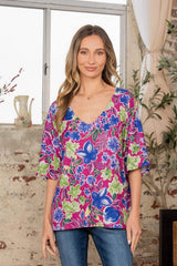 Sew In Love Full Size V-Neck Floral Half Sleeve Top - Trendsi - Flyclothing LLC