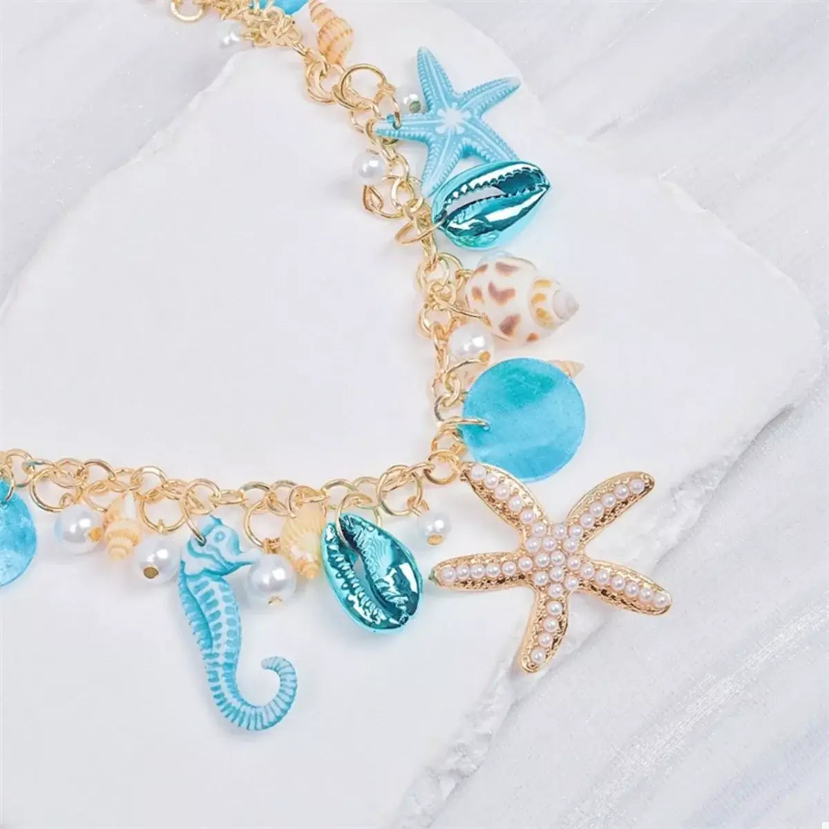 Ocean Charm Shell Starfish Statement Necklace - Trendsi - Flyclothing LLC