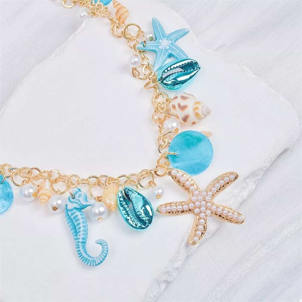 Ocean Charm Shell Starfish Statement Necklace - Trendsi - Flyclothing LLC