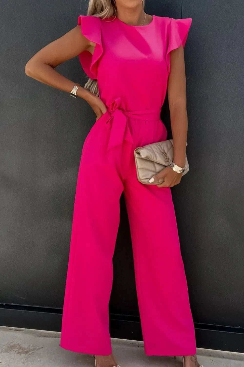 Round Neck Cap Sleeve Jumpsuit - Trendsi - Flyclothing LLC