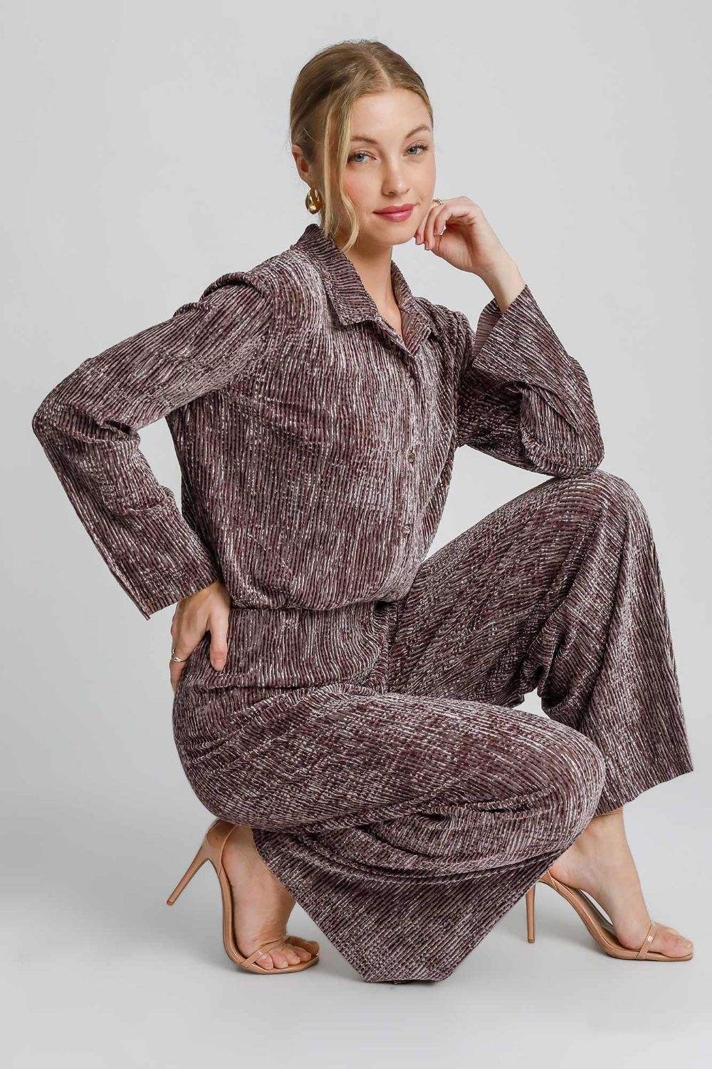 Umgee Side Slit Texture Button Up Shirt - Trendsi - Flyclothing LLC