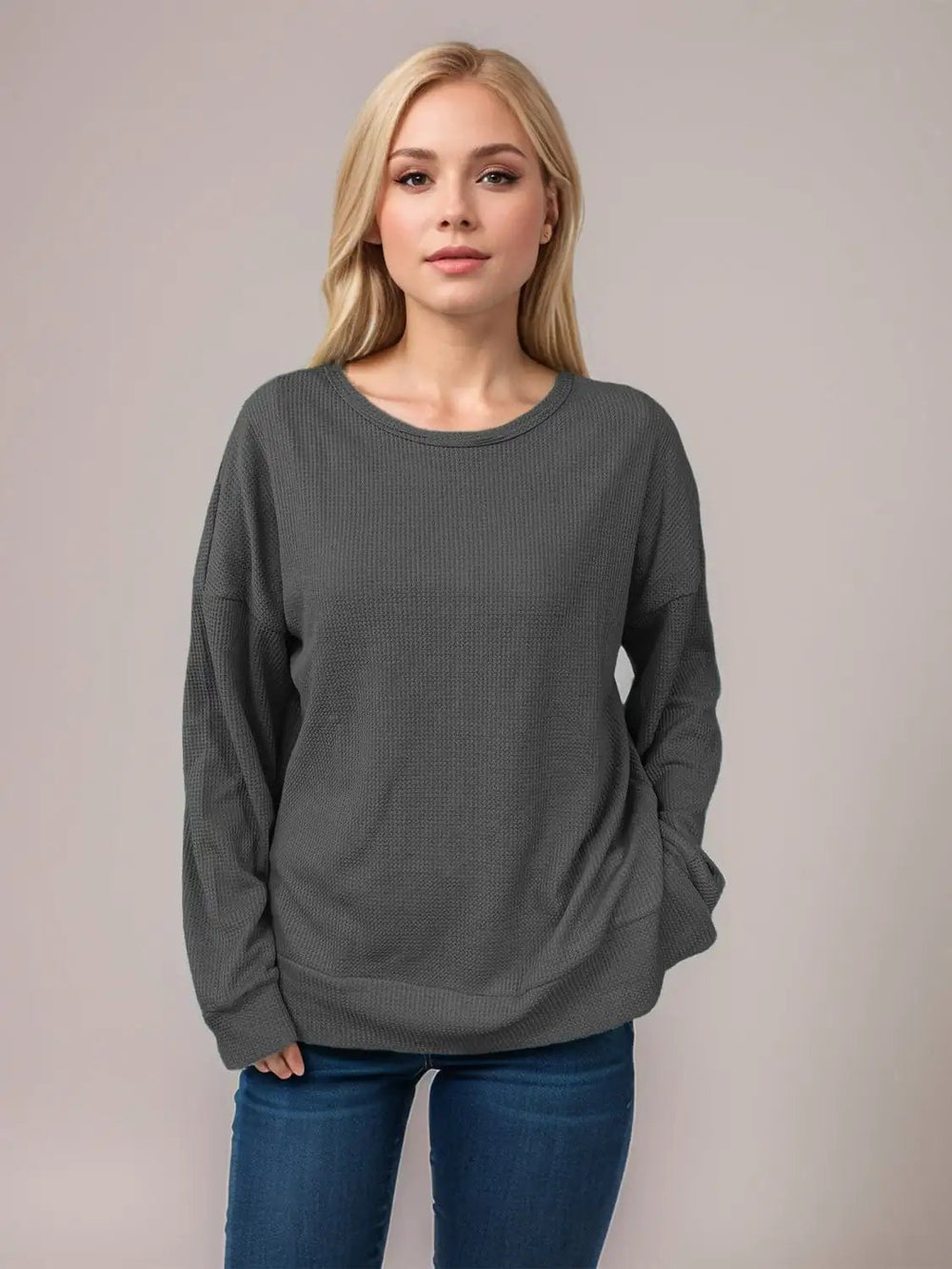 Side Slit Round Neck Long Sleeve T-Shirt - Trendsi