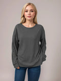 Side Slit Round Neck Long Sleeve T-Shirt - Trendsi