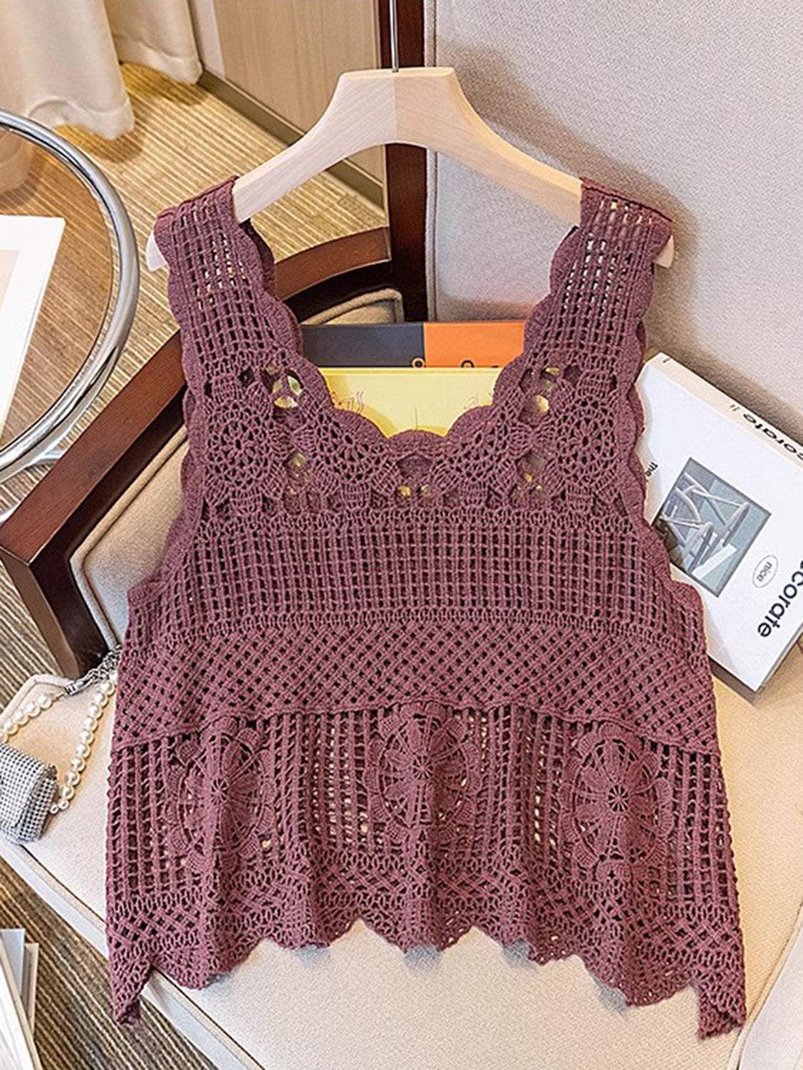 Openwork Scoop Neck Tank - Trendsi - Flyclothing LLC
