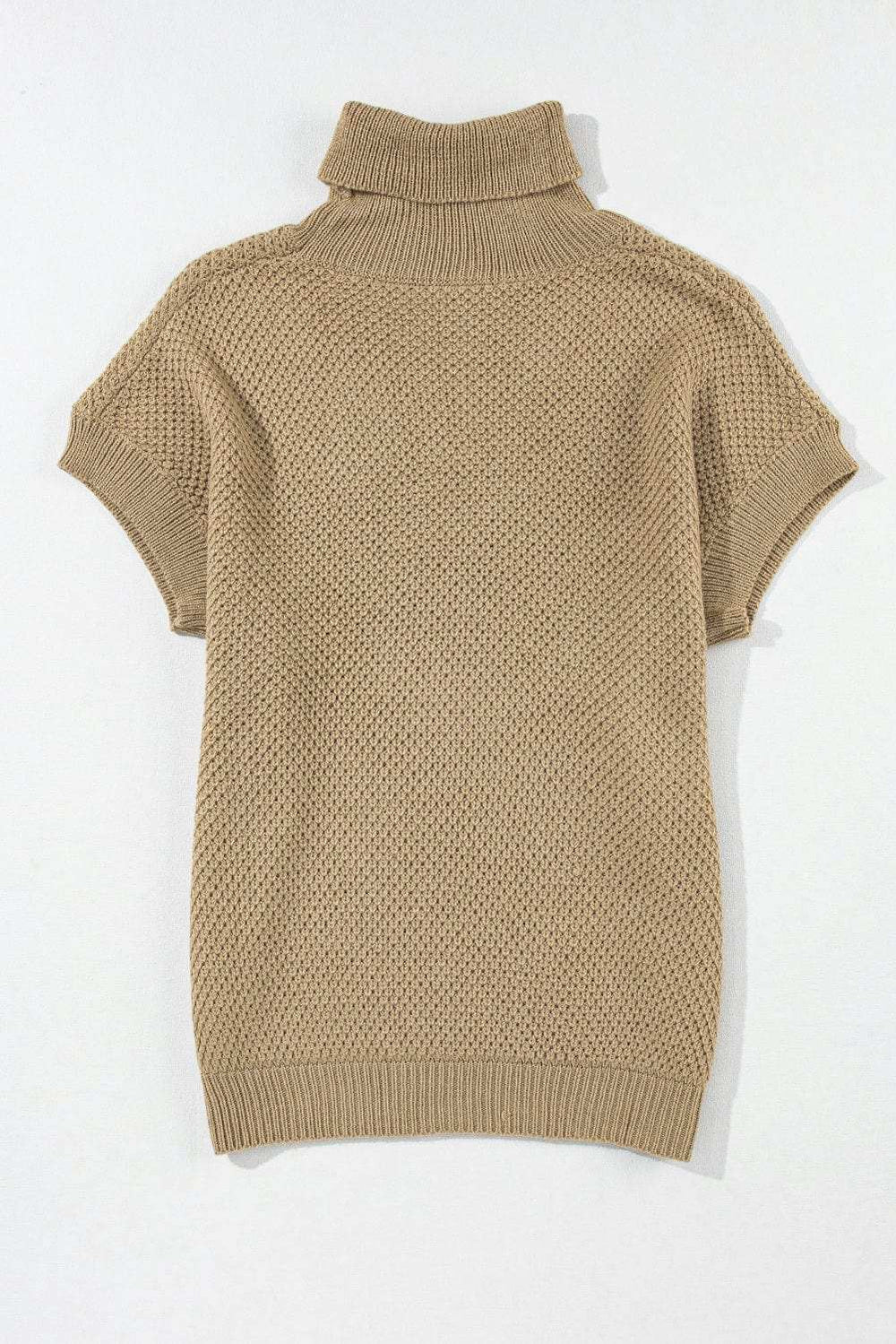 Solid Color Turtleneck Short Sleeve Sweater - Trendsi - Flyclothing LLC