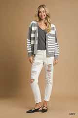 Umgee Cable-Knit Stripe Button-Up Cardigan - Trendsi - Flyclothing LLC