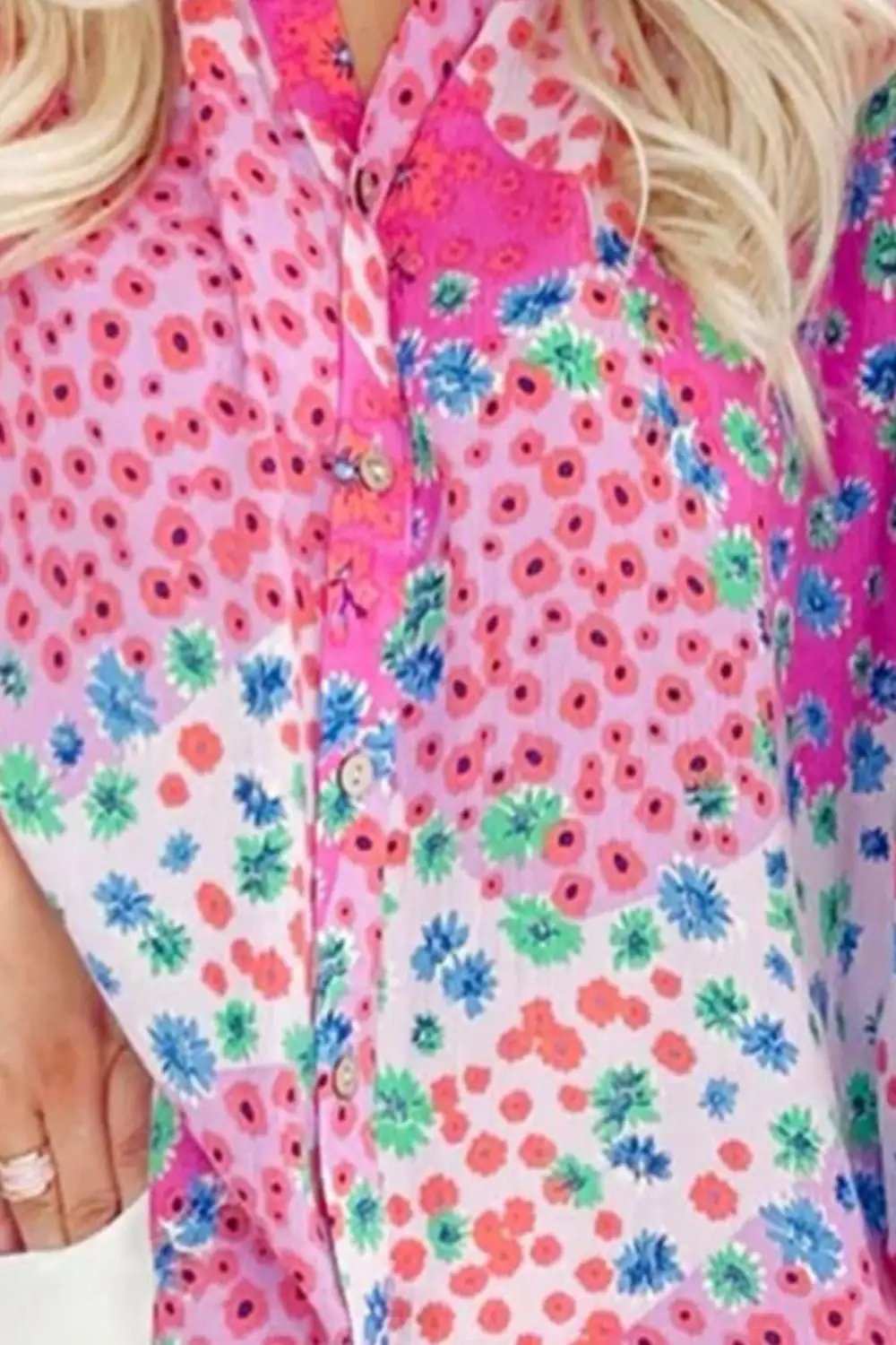 Printed Notched Long Sleeve Shirt - Trendsi - Flyclothing LLC