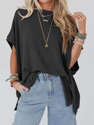 Lovelet Texture Round Neck Short Sleeve T-Shirt - Trendsi