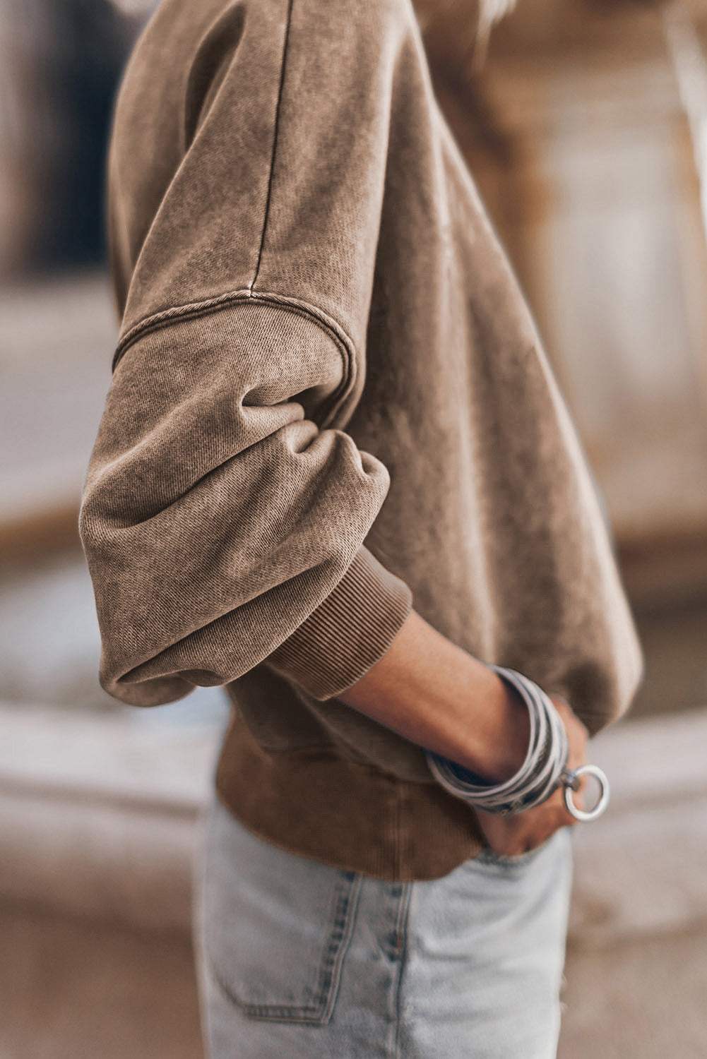 Mock Neck Dropped Shoulder Sweatshirt - Trendsi - Flyclothing LLC