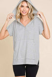 Culture Code Full Size Striped Short Sleeve Hooded Top - Trendsi - Flyclothing LLC