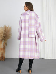 Plaid Button Up Long Sleeve Coat - Trendsi
