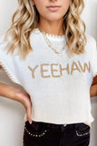 YEEHAW Stitch Edge Crew Neck Knit Top - Trendsi