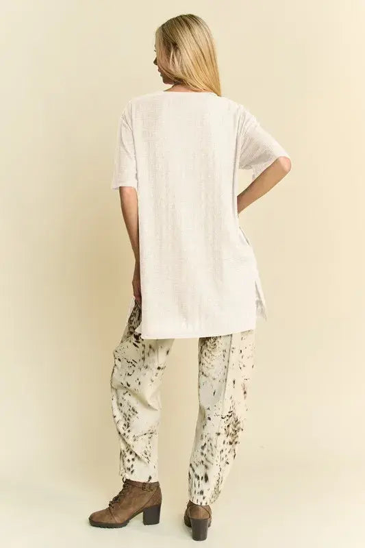 Davi & Dani Short Sleeve Side Slit T-Shirt with Pockets - Trendsi - Flyclothing LLC