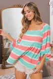 BiBi Stripe Printed Bubble Woven Balloon Sleeves Top - Trendsi - Flyclothing LLC