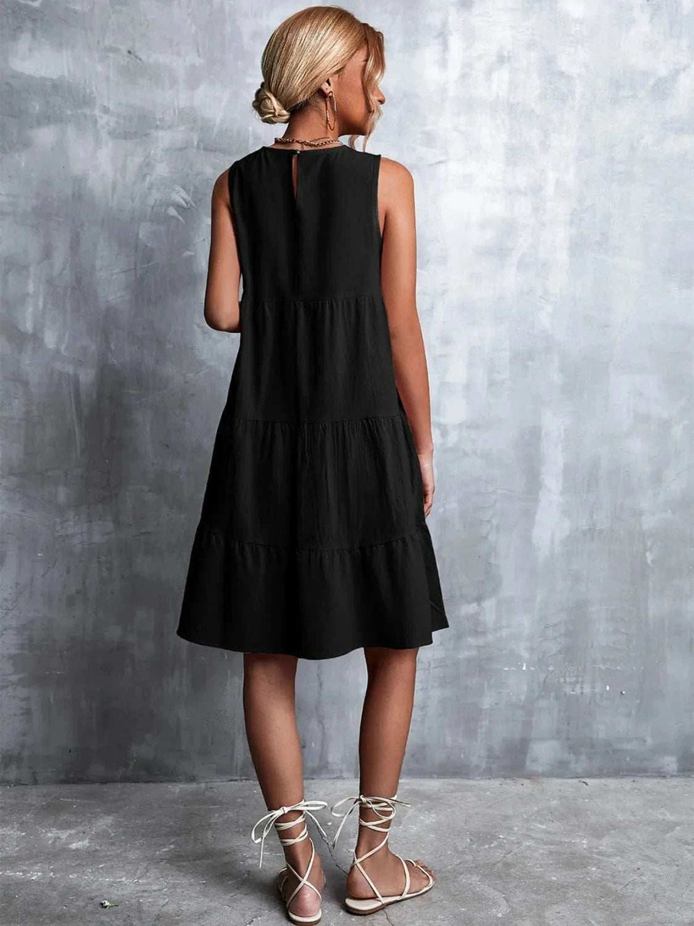 Tiered Round Neck Sleeveless Mini Tank Dress - Trendsi - Flyclothing LLC