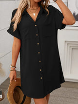 Button Down Short Sleeve Mini Dress - Trendsi - Flyclothing LLC