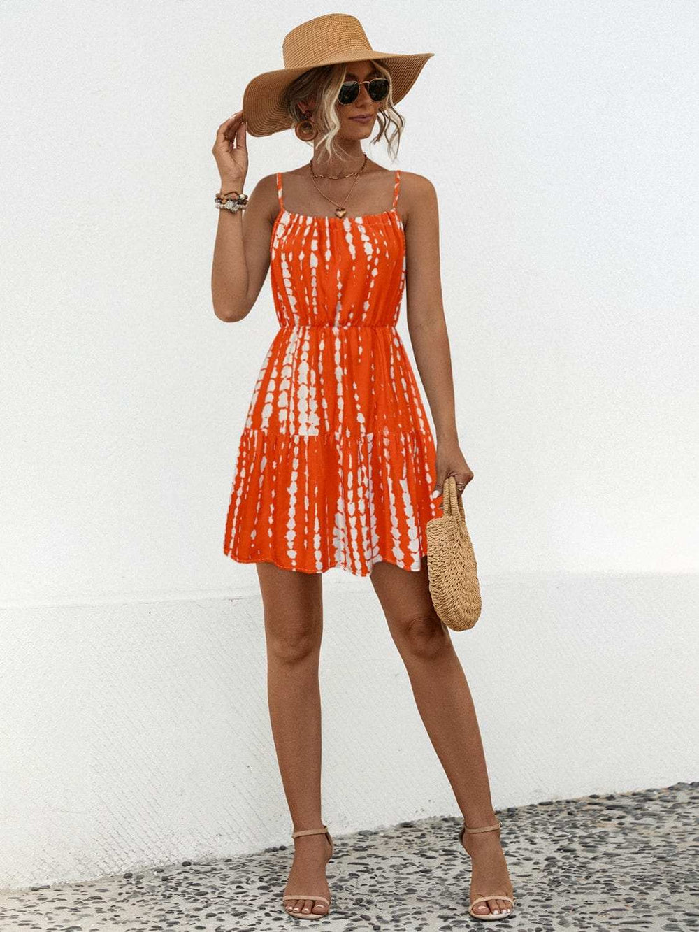 Ruffle Hem Printed Mini Cami Dress - Trendsi - Flyclothing LLC