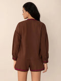 Tied V-Neck Long Sleeve Top and Shorts Set - Trendsi