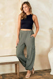 Hailey & Co Textured Rib Cargo Pants - Trendsi