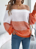 Color Block Off-Shoulder Long Sleeve Sweater - Trendsi - Flyclothing LLC