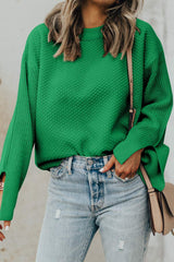 Textured Round Neck Long Sleeve Sweater - Trendsi - Flyclothing LLC