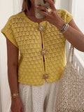 Crochet Short Sleeve Button Front Cardigan - Trendsi - Flyclothing LLC