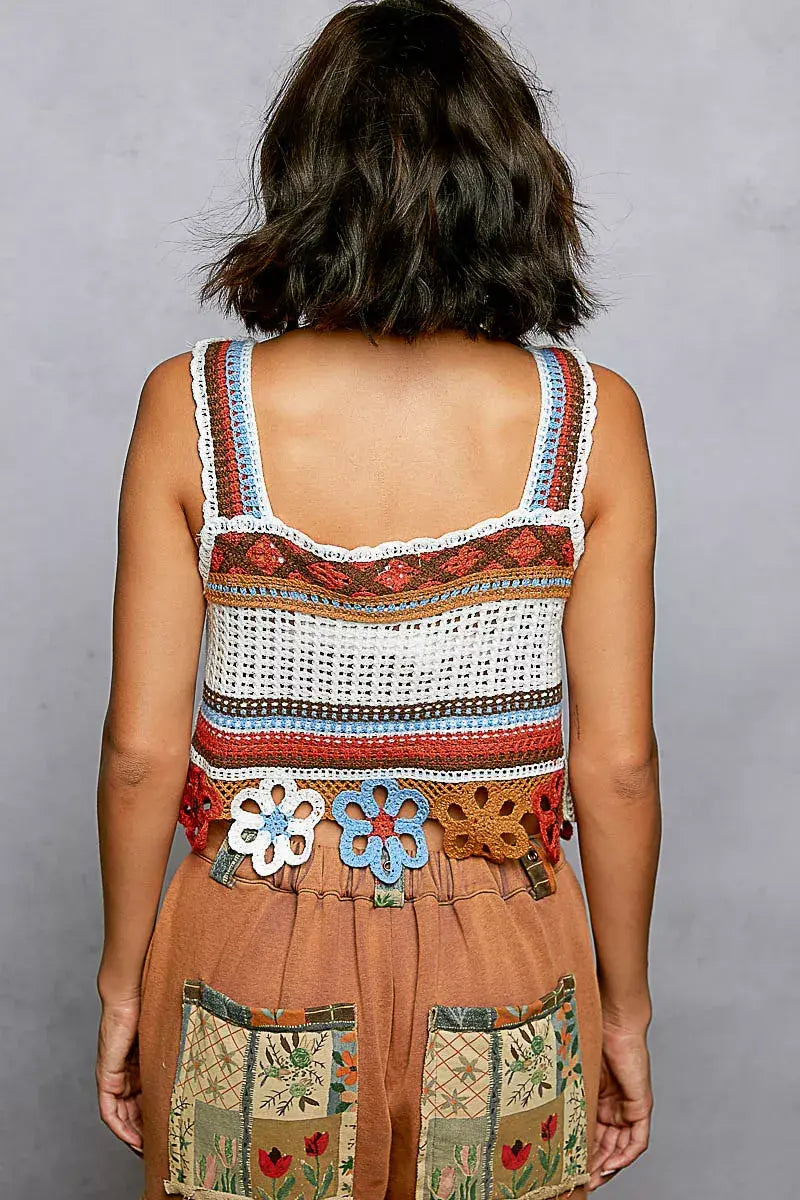 POL Cutout Flower Cropped Crochet Cami with with Dangle Detail - Trendsi - Flyclothing LLC