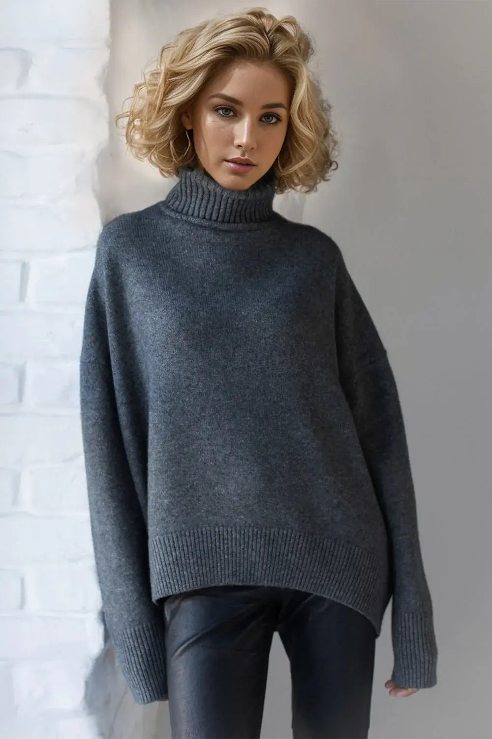 Basic Bae Turtleneck Dropped Shoulder Long Sleeve Sweater - ShopBasicbae - Flyclothing LLC