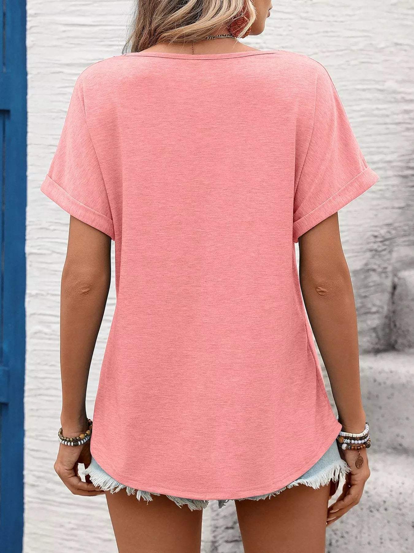 Lace Trim Short Sleeve T-Shirt - Trendsi - Flyclothing LLC