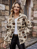 Geometric Zip Up Long Sleeve Outerwear - Trendsi