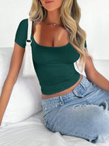 Scoop Neck Short Sleeve T-Shirt - Trendsi - Flyclothing LLC