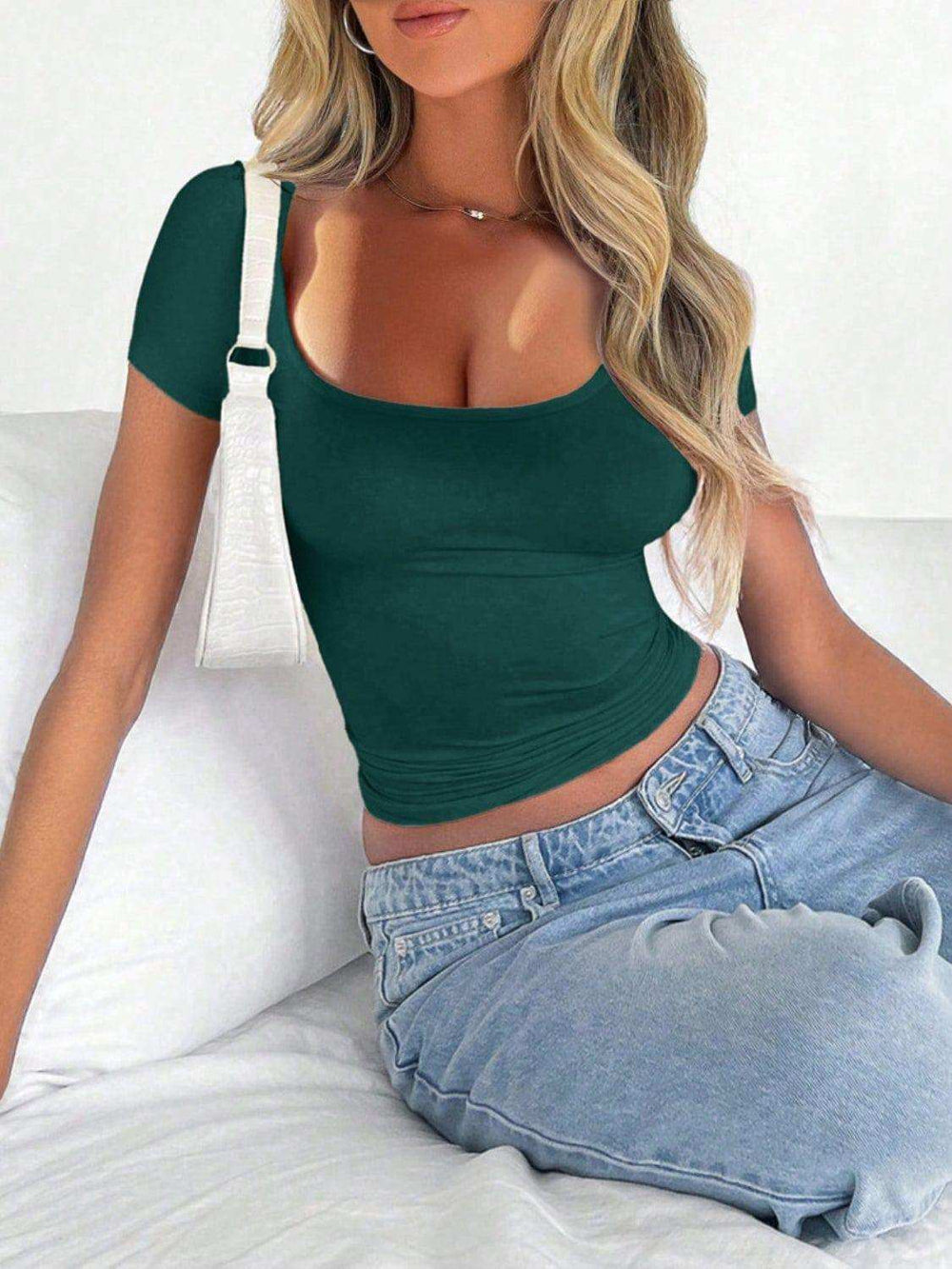 Scoop Neck Short Sleeve T-Shirt - Trendsi - Flyclothing LLC