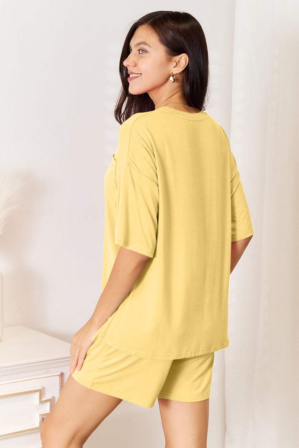 Basic Bae Bamboo Full Size Round Neck Drop Shoulder T-Shirt and Shorts Set - Trendsi - Flyclothing LLC