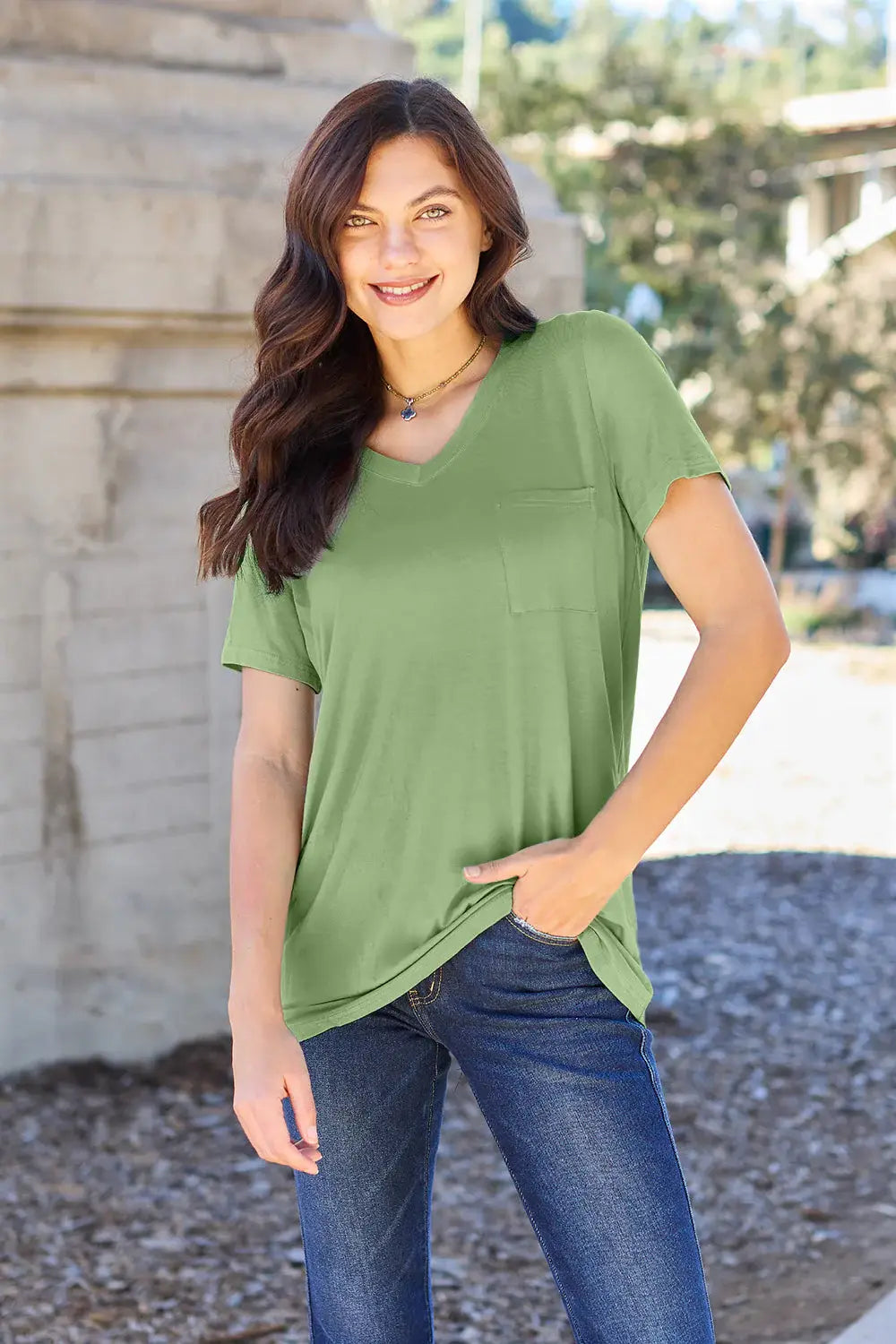 Basic Bae Bamboo Full Size V-Neck Short Sleeve T-Shirt - ShopBasicbae - Flyclothing LLC