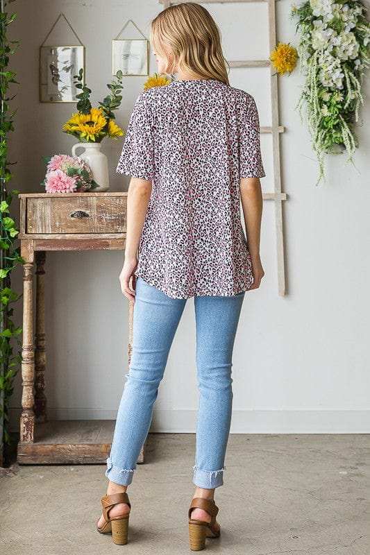 Heimish Full Size Short Sleeve Crisscross Animal Babydoll Top Plus Size - Trendsi - Flyclothing LLC