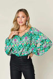 Double Take Full Size Printed Balloon Sleeve Blouse - Trendsi - Flyclothing LLC