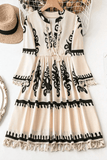 Tassel Printed Three-Quarter Sleeve Mini Dress - Trendsi - Flyclothing LLC
