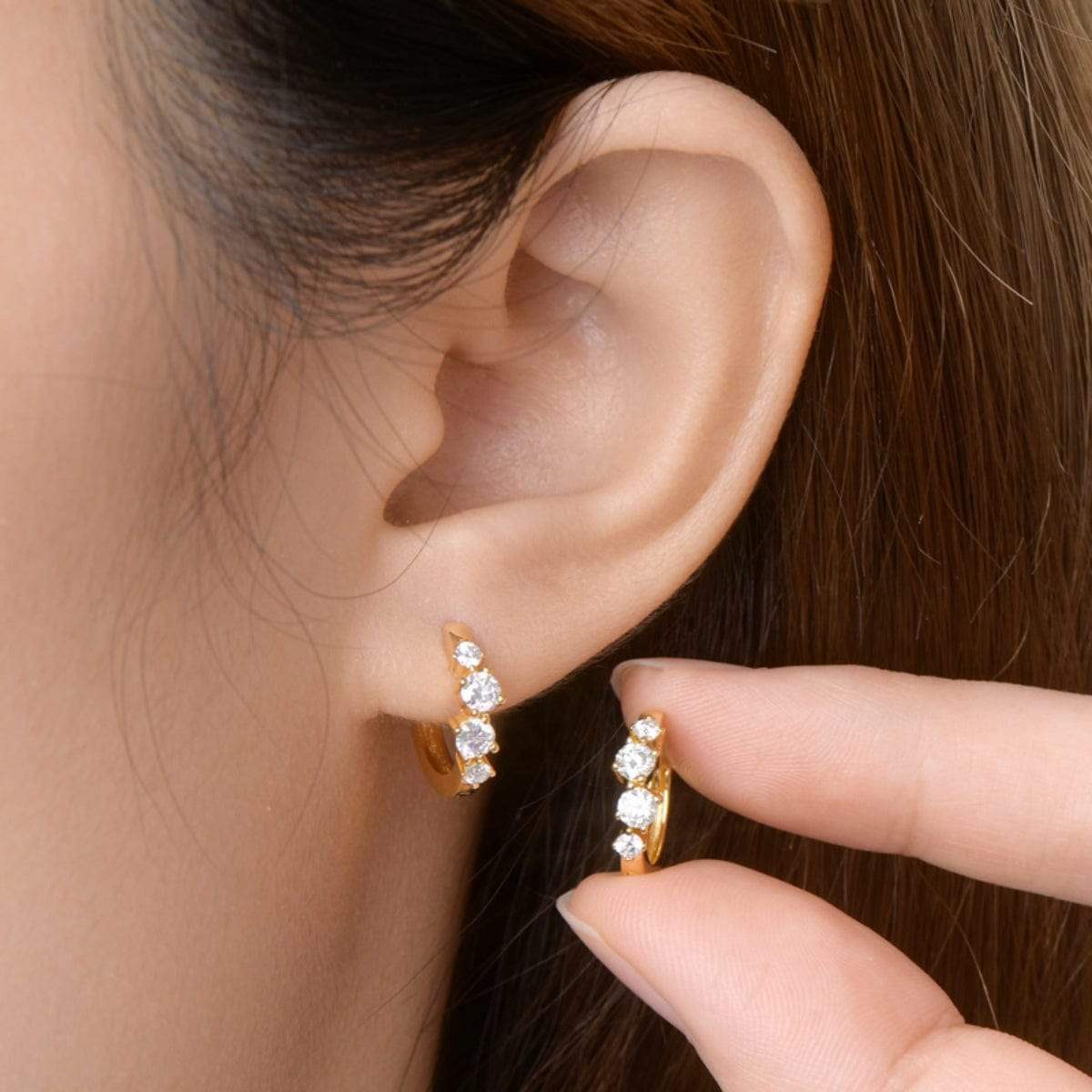 925 Sterling Silver Moissanite Huggie Earrings - Trendsi - Flyclothing LLC