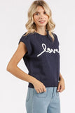 Mittoshop Contrast Letter Round Neck Cap Sleeve Knit Top - Trendsi
