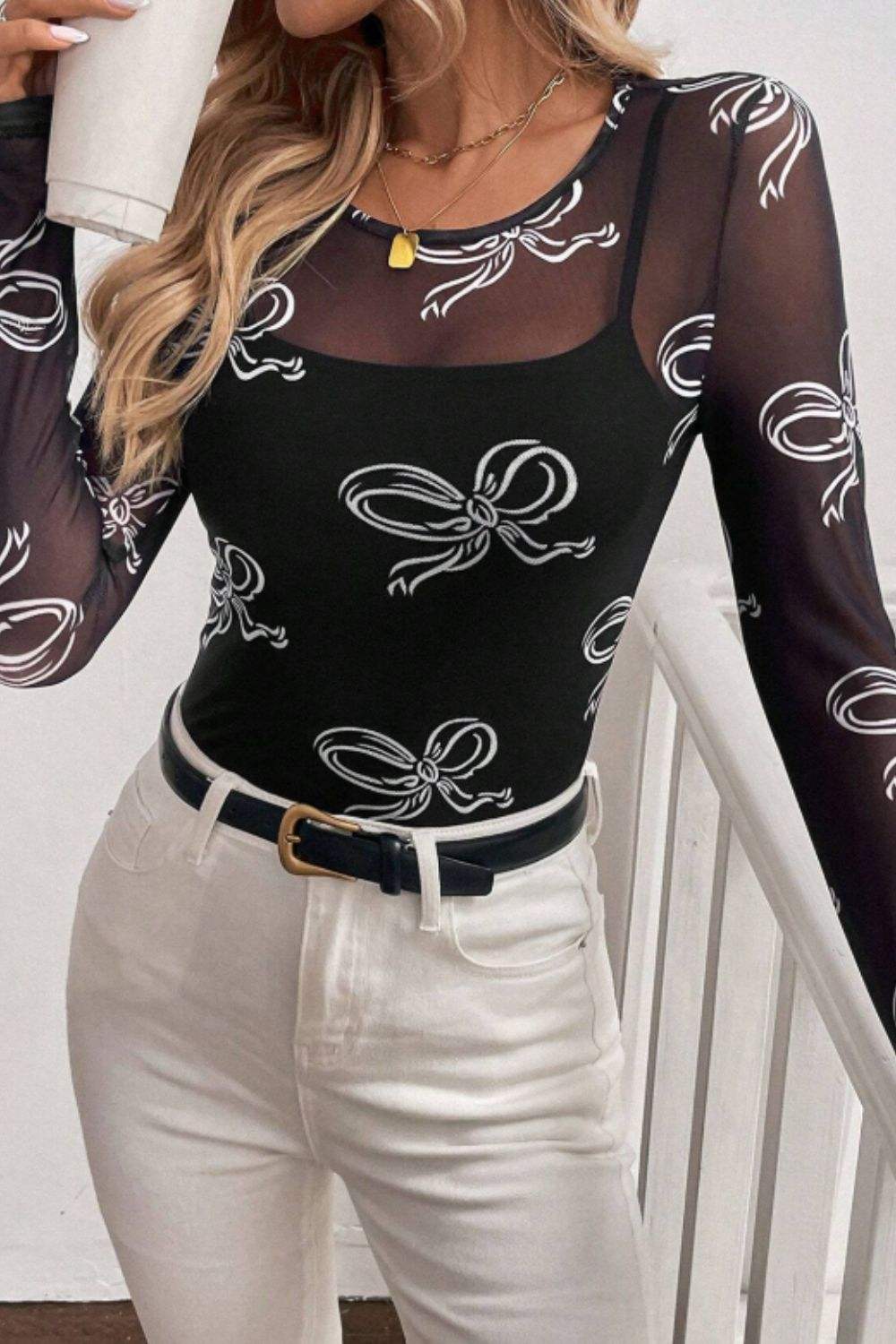 Bow Round Neck Long Sleeve Top - Trendsi - Flyclothing LLC