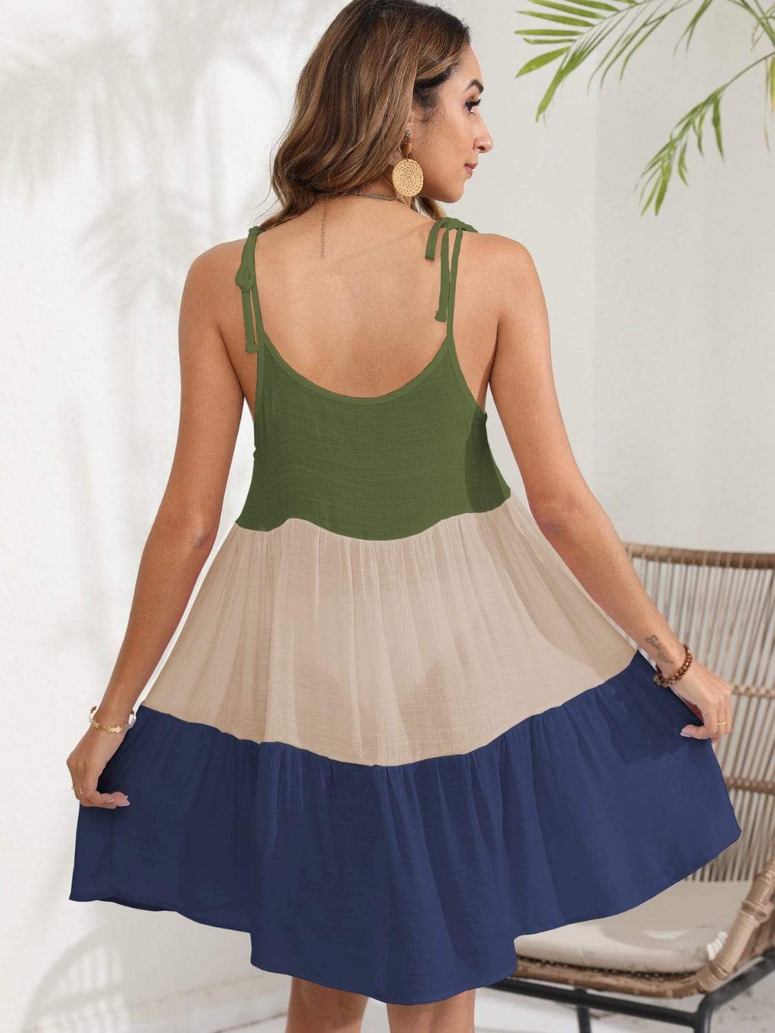 Color Block Spaghetti Strap Cover-Up Dress - Trendsi - Flyclothing LLC