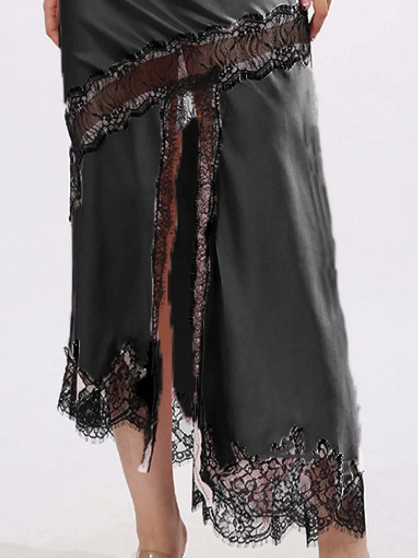 Lace Trim Asymmetrical Midi Skirt - Trendsi - Flyclothing LLC