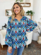 Double Take Full Size Printed Balloon Sleeve Blouse - Trendsi - Flyclothing LLC