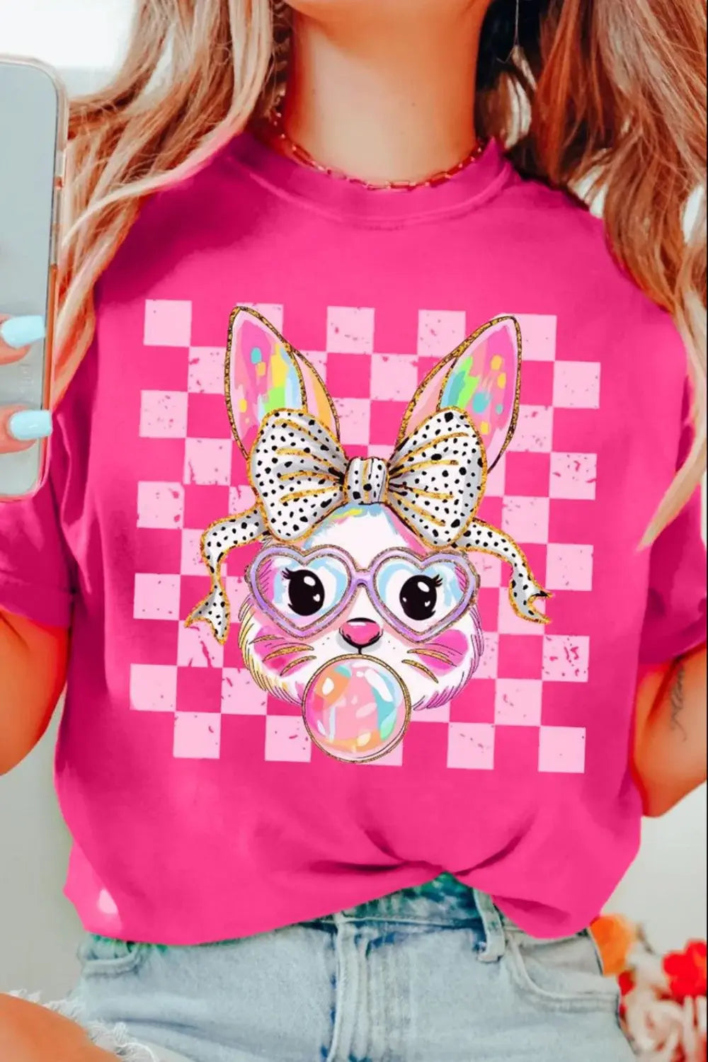 Rabbit Graphic Round Neck Short Sleeve T-Shirt - Trendsi - Flyclothing LLC