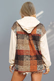 Double Take Contrast Long Sleeve Hooded Plaid Jacket - Trendsi