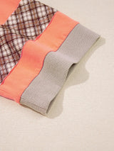 Plaid Waffle Flower Patchwork Contrast Top - Trendsi - Flyclothing LLC