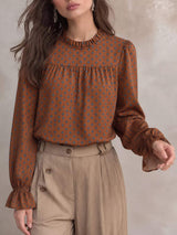 Printed Flounce Sleeve Blouse - Trendsi - Flyclothing LLC
