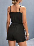Pocketed Buckle Trim Scoop Neck Romper - Trendsi - Flyclothing LLC