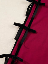 Contrast Striped Bow Detail Drop Shoulder Sweatshirt Dress with Pockets - Trendsi - Flyclothing LLC