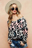 BiBi Gradation Leopard Print Soft Knit Deep U Neck Top - Trendsi